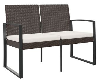 Vrtna klupa s 2 sjedala, s jastucima, smeđa, PP ratan