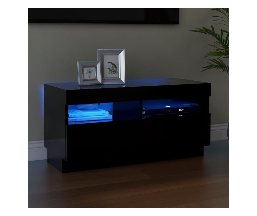 Comodă TV cu lumini LED, negru, 80x35x40 cm