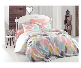 Dupla ágyneműhuzat, Majoli Bahar Home Collection, 100% renforcé pamut, 144 TC, 2 személyes, 4 részes, Tuy Turkuaz