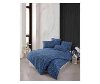 Lenjerie de pat dublu, Story Home, 100% bumbac ranforce, 144 TC, pentru 2 persoane, 4 piese, Gina Navy