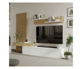 Ansamblu living, alb / stejar Artisan, REBEKA PLUS, Sani