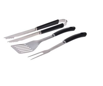 BBQ grillező készlet , rozsdamentes acél / fa, 42 cm, ezüst / fekete