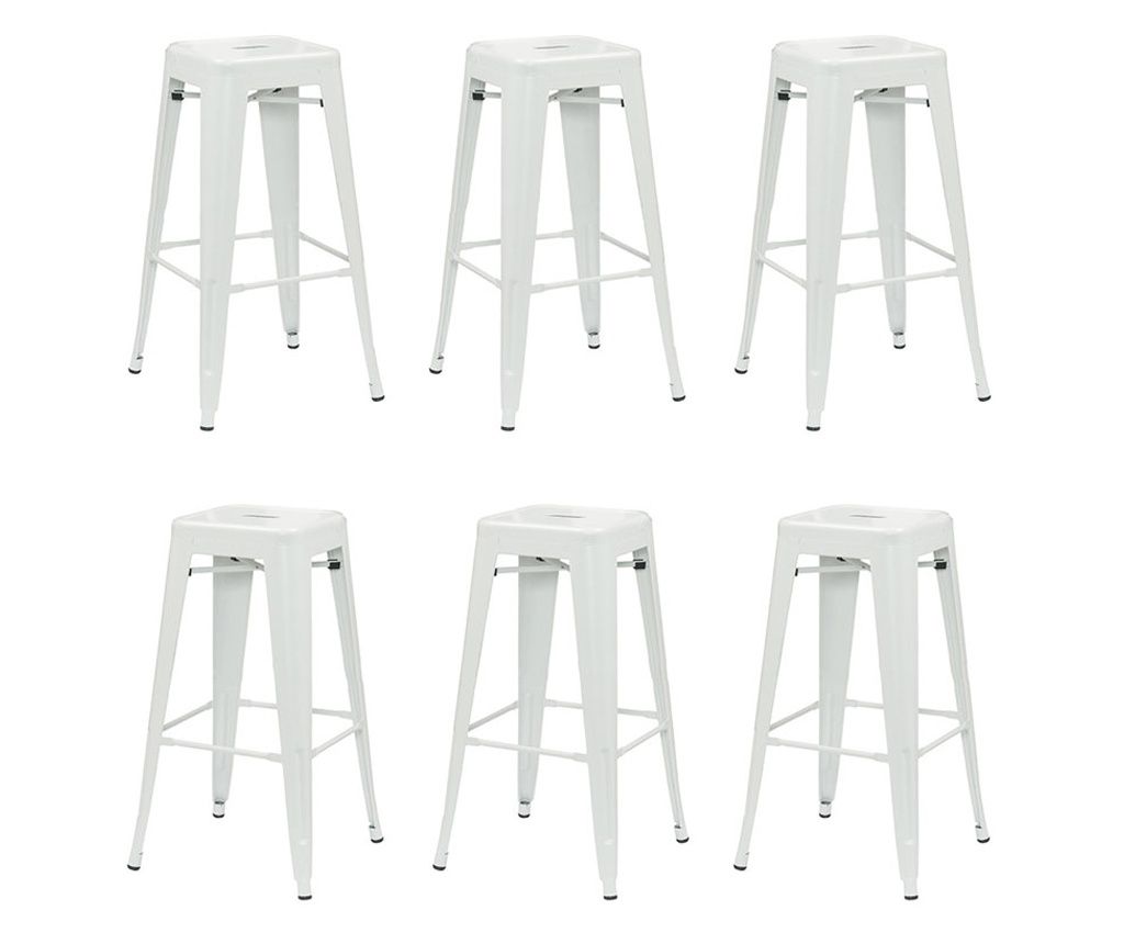 Set 6 scaune bar inalte albe RAKI RETRO, 43x43xh76cm, metal