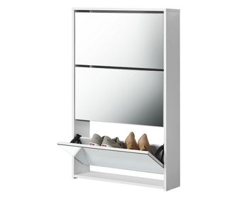 Dulap pantofi alb, cu oglindă, 102,5 x 63 x 17cm