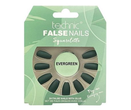 Σετ 24 ψεύτικα νύχια, με κόλλα, Technic, False Nails, Squareletto, Evergreen