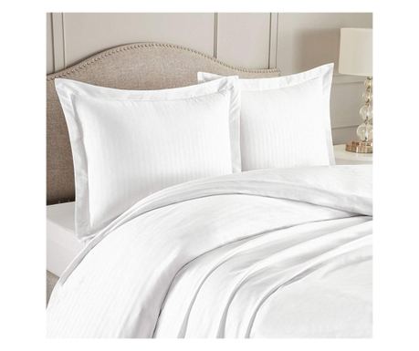 Set 2 fete perna Kotonia Home Hotel - Damasc cu dungi de 1 cm cu rame decorative Oxford, 100% bumbac, 40x40 cm, Alb
