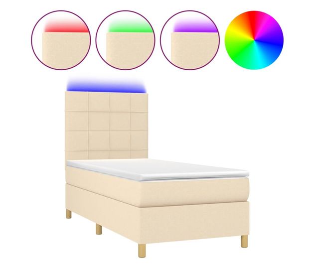 Пружинно легло с матрак и LED, кремаво, 80x200 см, текстил