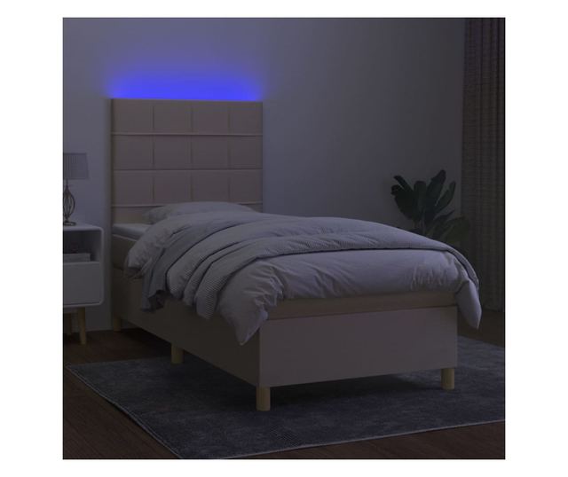 Пружинно легло с матрак и LED, кремаво, 80x200 см, текстил
