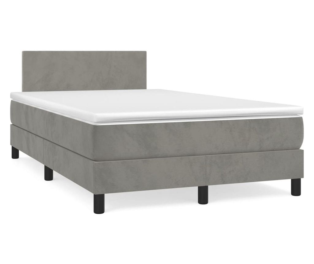 Континентално легло с матрак, светло сиво, 120x200 см, кадифе - 2