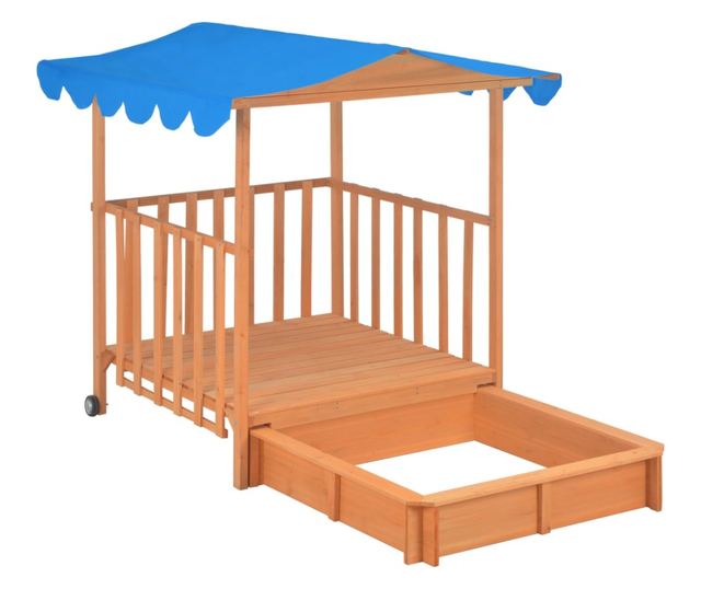 kék fenyőfa gyermekjátszóház homokozóval UV50