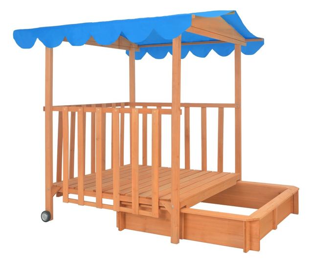 kék fenyőfa gyermekjátszóház homokozóval UV50