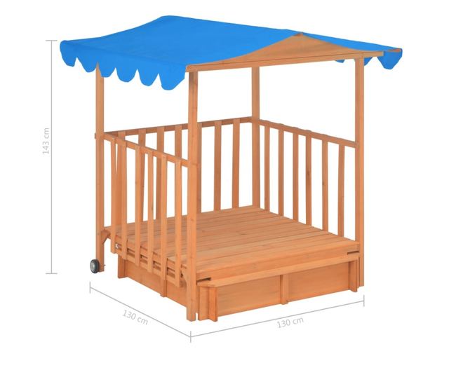 kék fenyőfa gyermekjátszóház homokozóval UV50