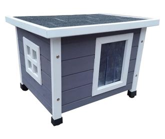 Външна котешка къща XL, 68,5x54x51,5 см, дърво, сиво и бяло