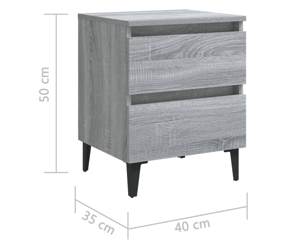 Noćni ormarić s metalnim nogama, 2 kom, Sonoma Gray, 40x35x50 cm - 8