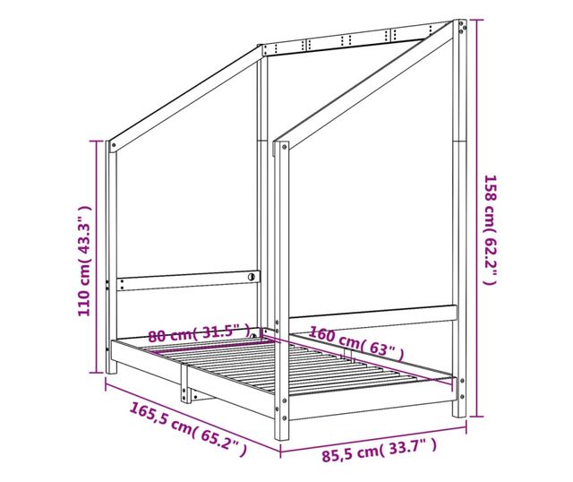 Παιδικό Κρεβάτι, 80x160 εκ., Μασίφ Ξύλο Πεύκου