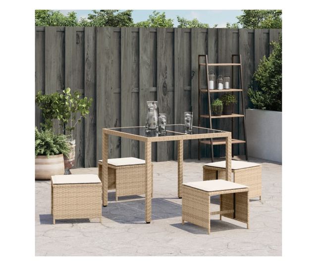 4 db bézs polyrattan kerti szék párnával 40x40x35 cm