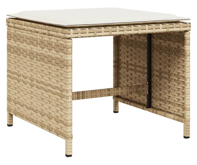 4 db bézs polyrattan kerti szék párnával 40x40x35 cm