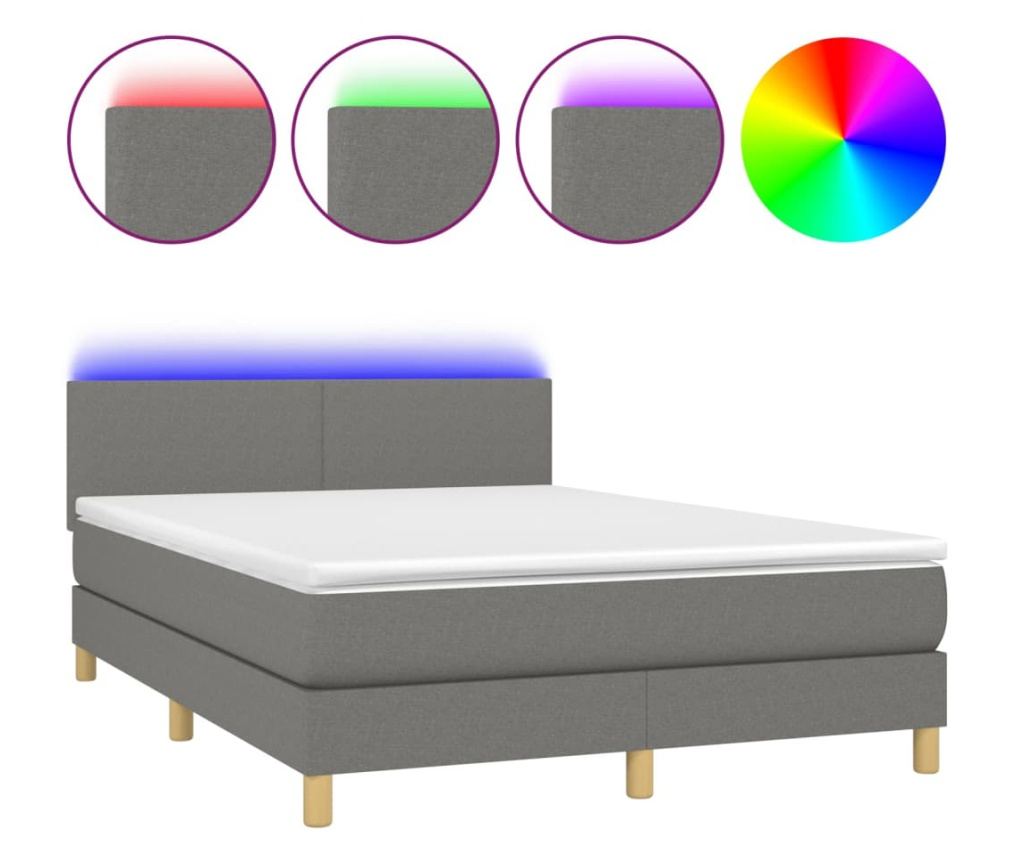 Рамка за легло с матрак и LED, тъмносив, 140x190 см, текстил - 2