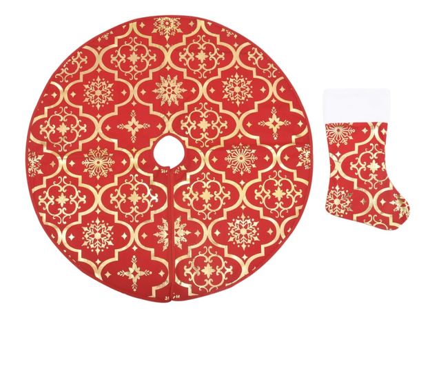 Suknja za božićno drvce s čarapom, crvena, 122 cm, tkanina