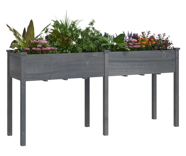 Žardinjera s oblogom, siva, 161x45x76 cm, masivno drvo jele