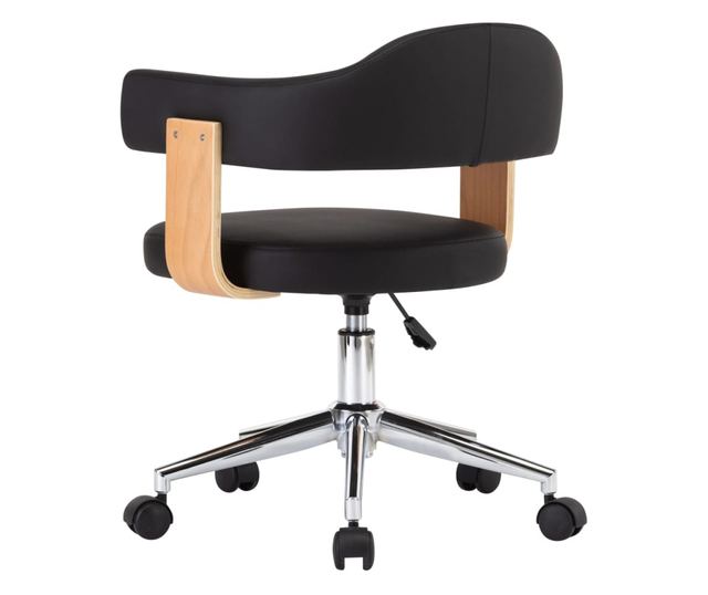 Črn vrtljiv kuhinjski stol iz ukrivljenega lesa in umetnega usnja