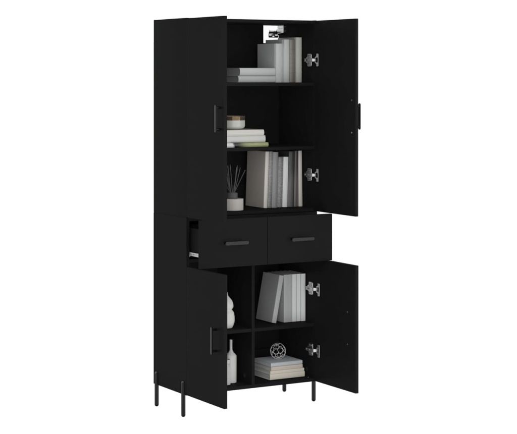 Visoka crna kompozitna drvena ormarić, 69,5x34x180 cm - 3