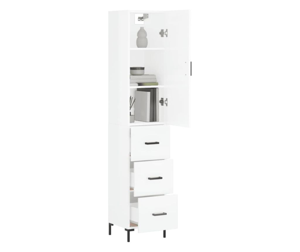 Visoka ormar, bijela visokog sjaja, 34,5x34x180 cm, obrađeno drvo - 3