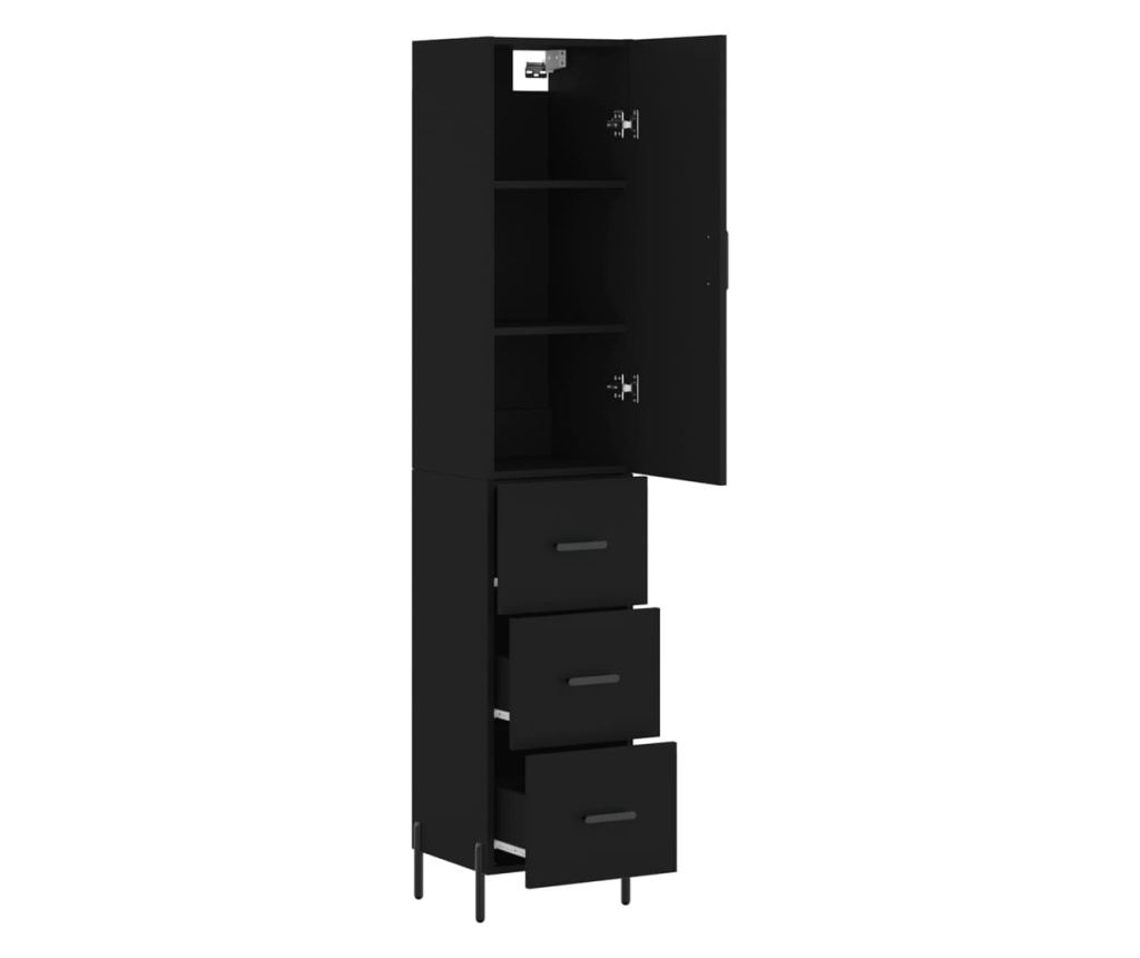 Visoka crna vitrina, 34,5x34x180 cm, obrađeno drvo - 4