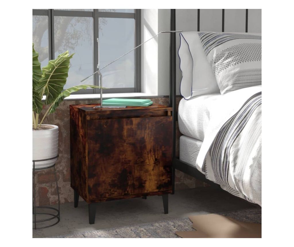 Noćni ormarić s metalnim nogama, dimljeni hrast, 40x30x50 cm - 2