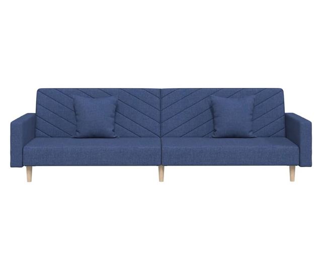 kétszemélyes kék szövet kanapéágy két párnával