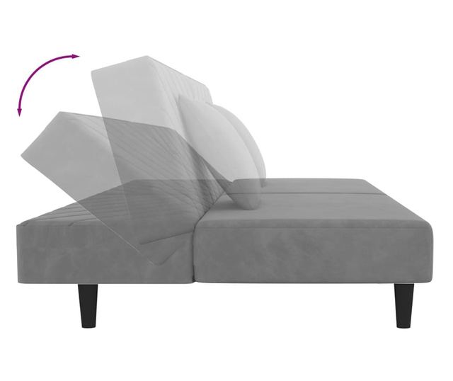 2 személyes világosszürke bársony kanapéágy két párnával