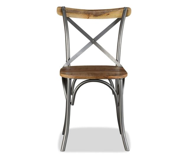 Jedilni stoli (komplet 4), masiven mangov les, jekleno križno naslonjalo