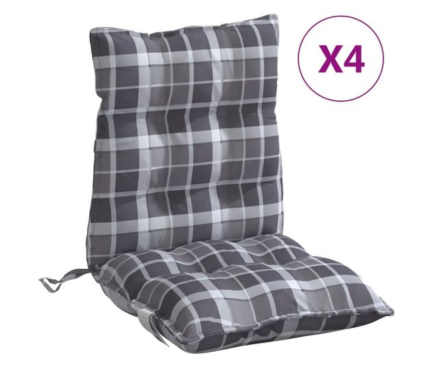 4 db szürke kockás oxford szövet alacsony háttámlájú székpárna