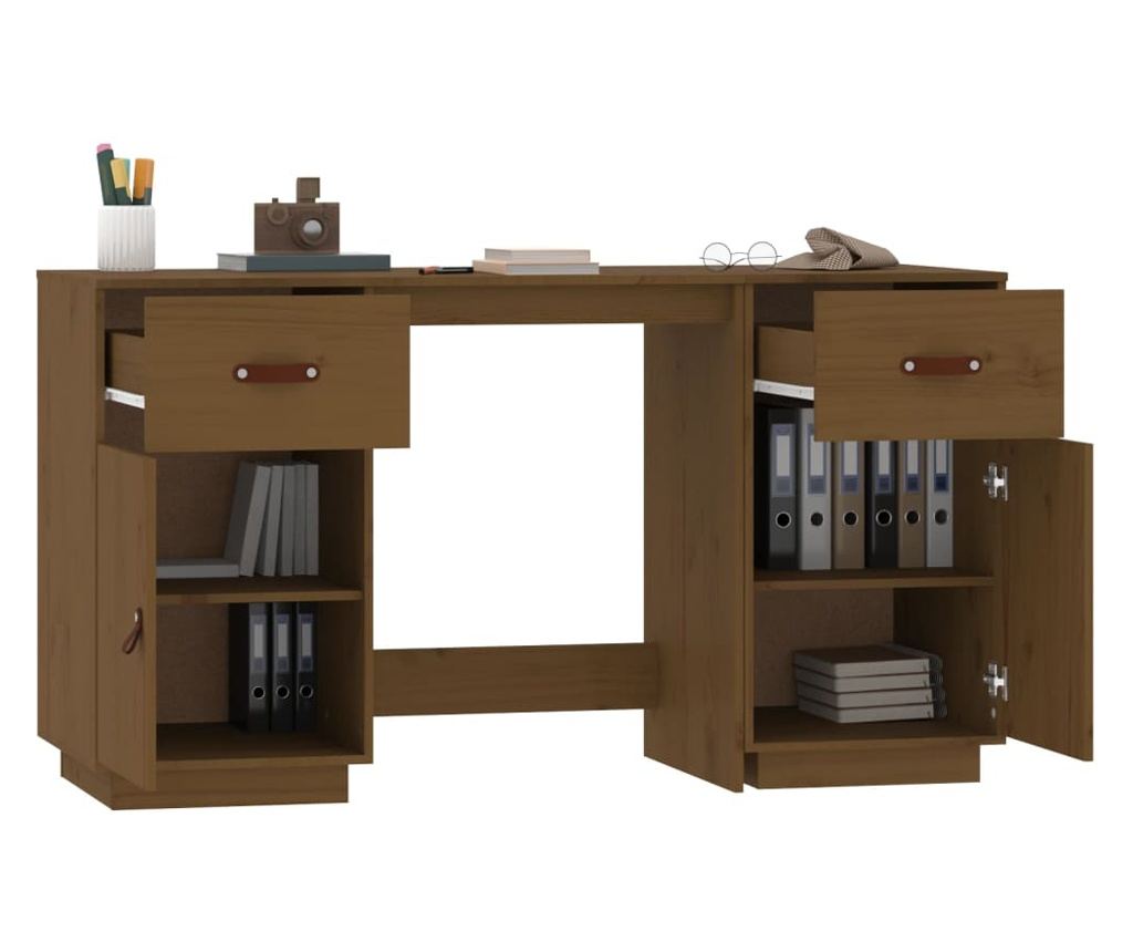 Pisarna s omaricami, medena rjava, 135x50x75 cm, masivna borovina - 5