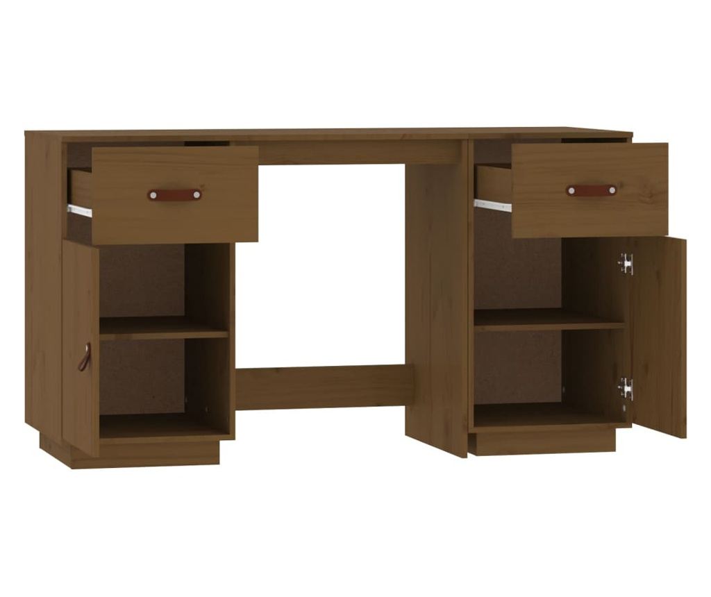 Pisarna s omaricami, medena rjava, 135x50x75 cm, masivna borovina - 6