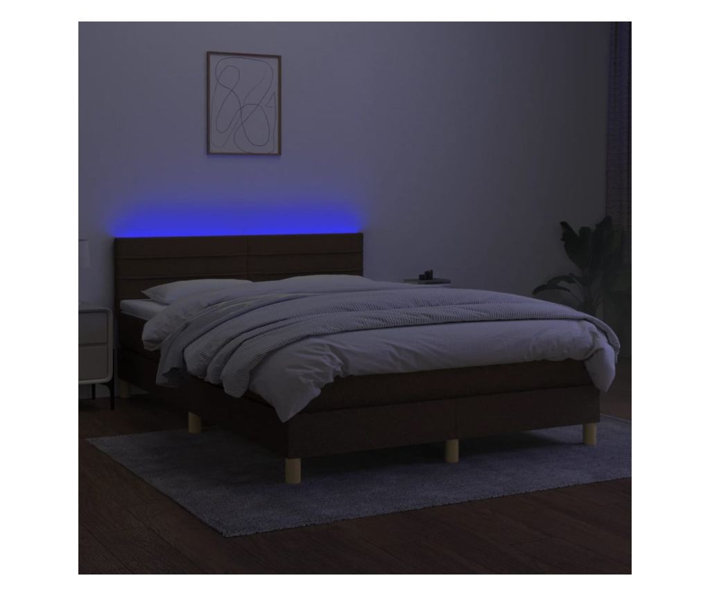 Пружинно легло с матрак и LED, тъмнокафяво, 140x190 см, текстил - 4