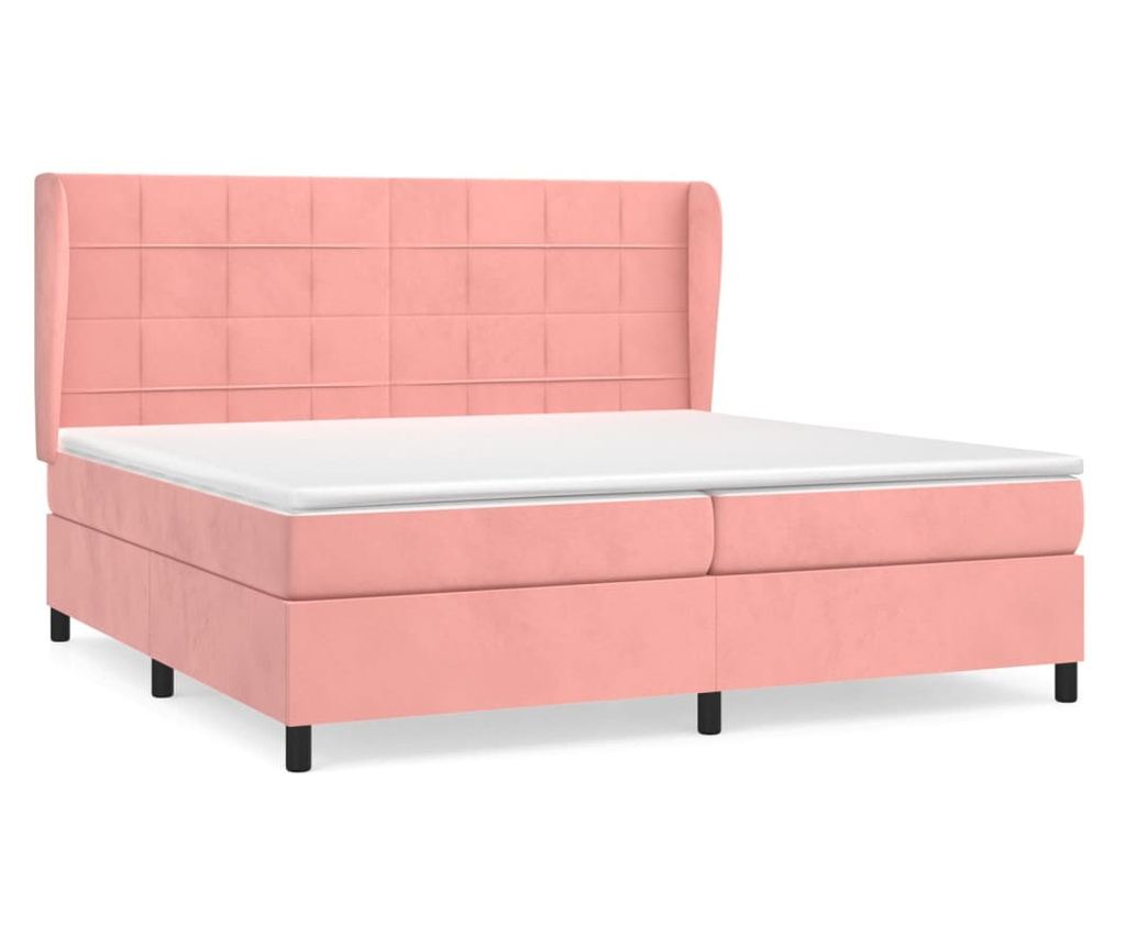 Боксспринг легло с матрак, розово, 200x200 см, кадифе - 2