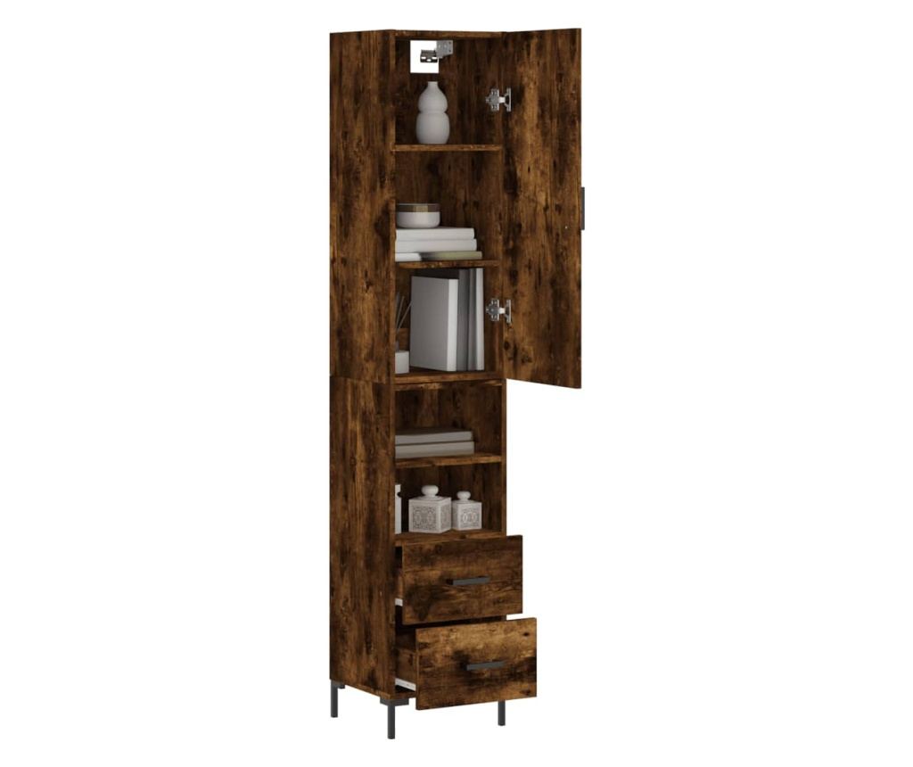 Visoka vitrina, dimljeni hrast, 34,5x34x180 cm, obrađeno drvo - 3