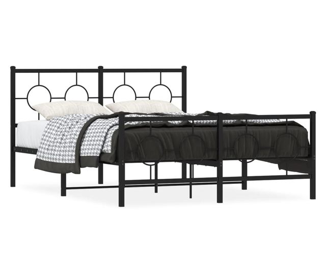 fekete fém ágykeret fej- és lábtámlával 135 x 190 cm