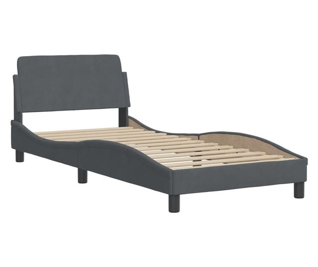 sötétszürke bársony ágykeret matrac nélkül 90x200 cm