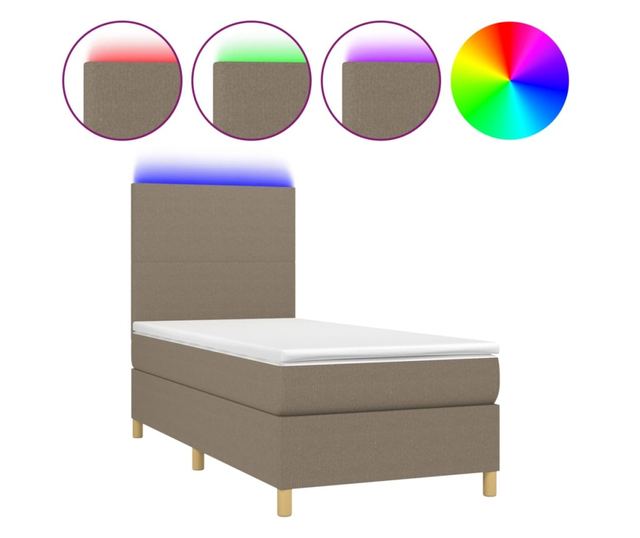Легло с пружини, матрак и LED, таупе сиво, 100x200 см, текстил