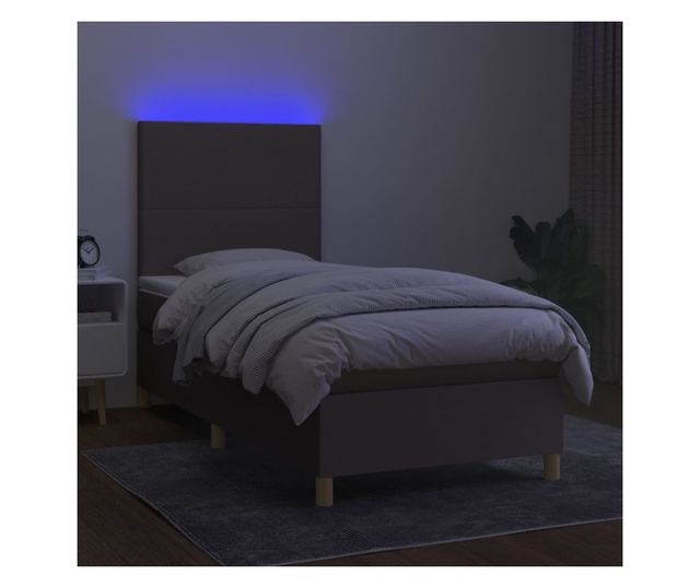 Легло с пружини, матрак и LED, таупе сиво, 100x200 см, текстил