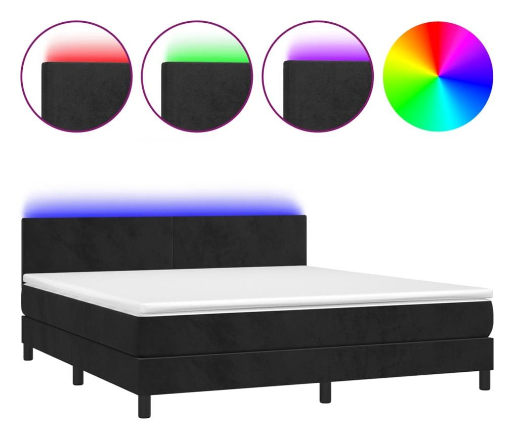 Okvir za krevet s madracom i LED rasvjetom, crni, 180x200 cm, baršun - 2