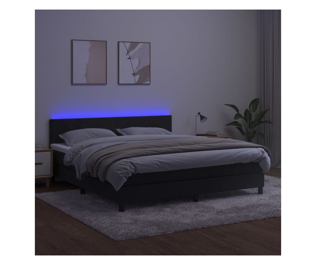 Okvir za krevet s madracom i LED rasvjetom, crni, 180x200 cm, baršun - 3
