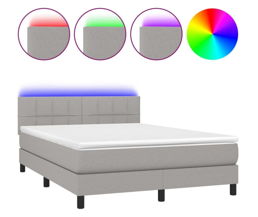 Okvir za krevet s madracem i LED rasvjetom, svijetlosiva, 140x200 cm, tekstil - 2