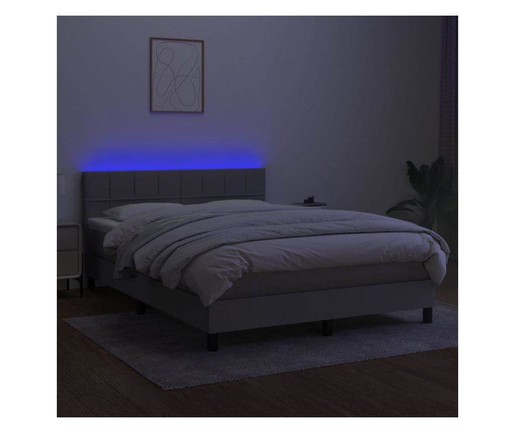 Okvir za krevet s madracem i LED rasvjetom, svijetlosiva, 140x200 cm, tekstil - 4