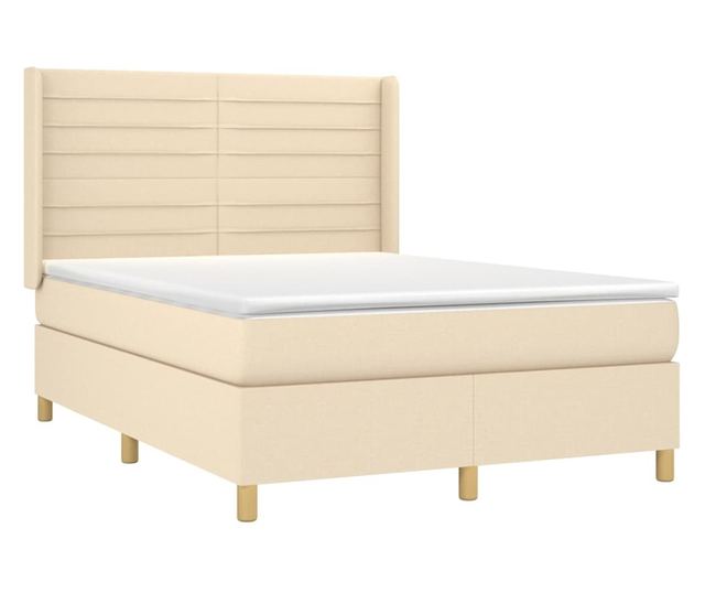 Континентално легло с матрак, кремаво, 140x200 см, текстил
