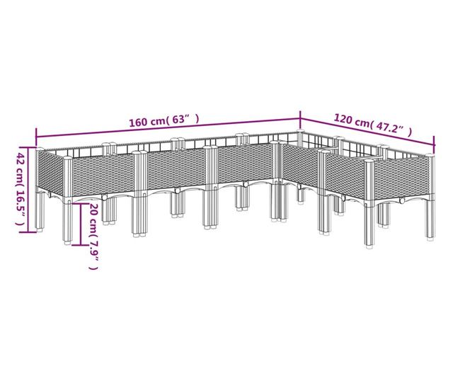 fehér PP rácsos kerti ültetőláda 160 x 120 x 42 cm