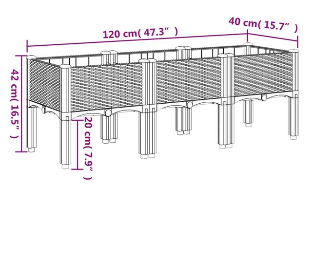 fekete PP rácsos kerti ültetőláda 120 x 40 x 42 cm