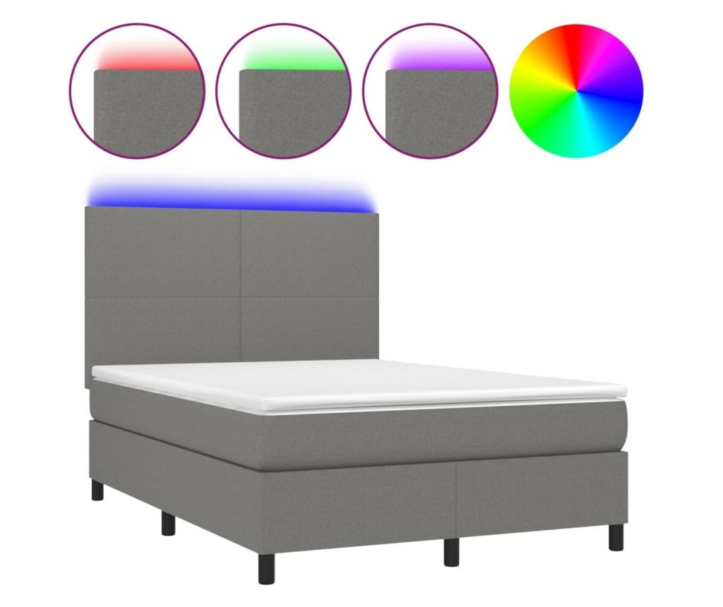 Рамка за легло с матрак и LED, тъмносива, 140x190 см, текстил - 2